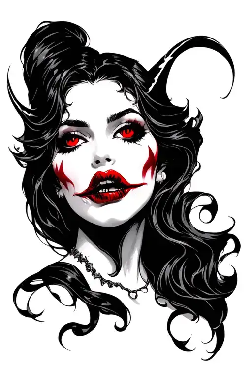 Female Vampire Red Lips Fangs Red Eyes Seduction