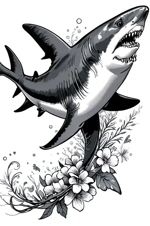 Shark Swimming With Florals