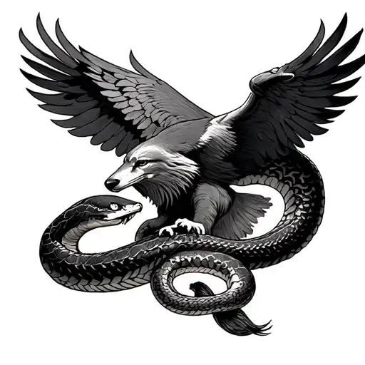 Wolf Eagle And Snake Wrapped
