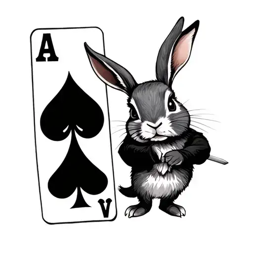 Bunny Holding Sign Of A Spade Card Suit
