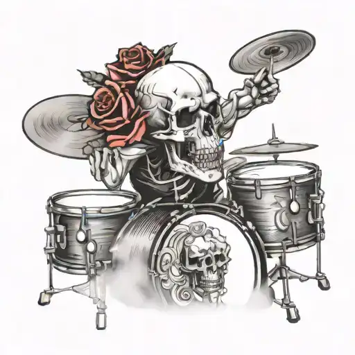 A Gothic Skull Playing Drums Made Of Roses
