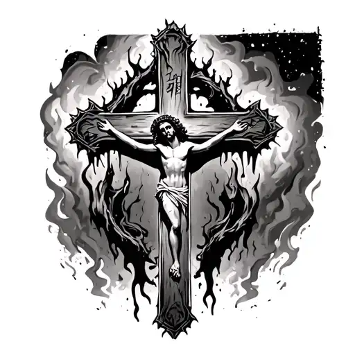 Cross And Jesus Cross In Hell