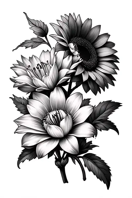 Floral Family Sunflower Azalea And Lilla Flowers