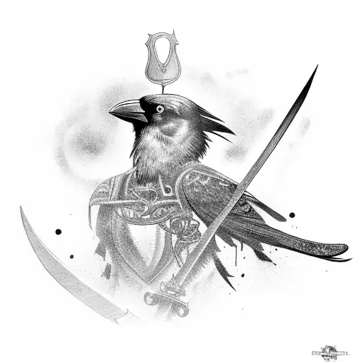 A Crow Carrying A Sword While Flying