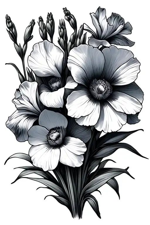 Iris Larkspur Poppy Narcissus Flower Bouquet