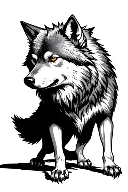 Wolf Standing Fearless Man