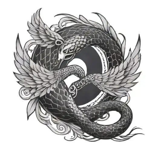 Snake Wrapping Wings Around Yin Yang