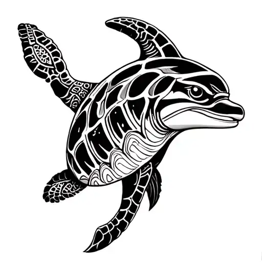 Polynesian Dolphin And Turtle With Bracelet On The Arm