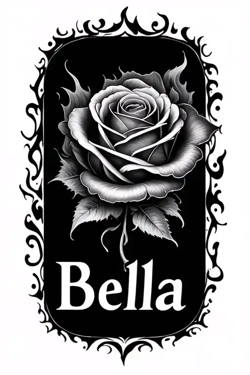 The Name Bella Through Flaming Rose Intertwined