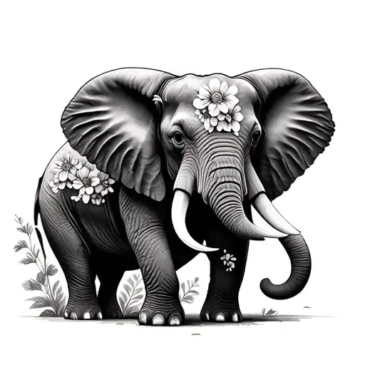 Realistic African Elephant With Flowers Intertwined