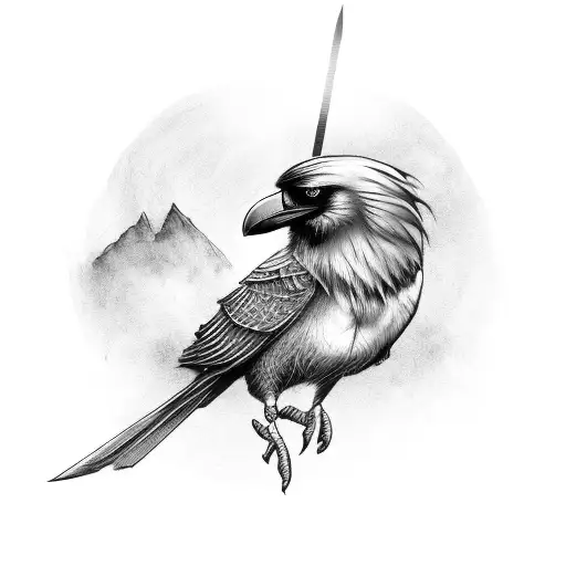 A Majestic Crow Perched On A Sword