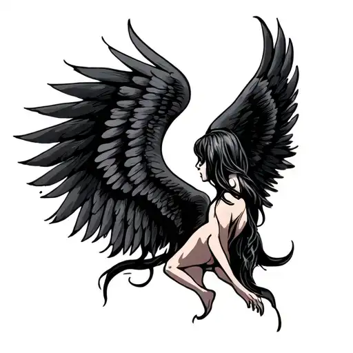 Create Simple Tattoo A Really Simple And Cartoonist Black Fallen Angel Whit Wings