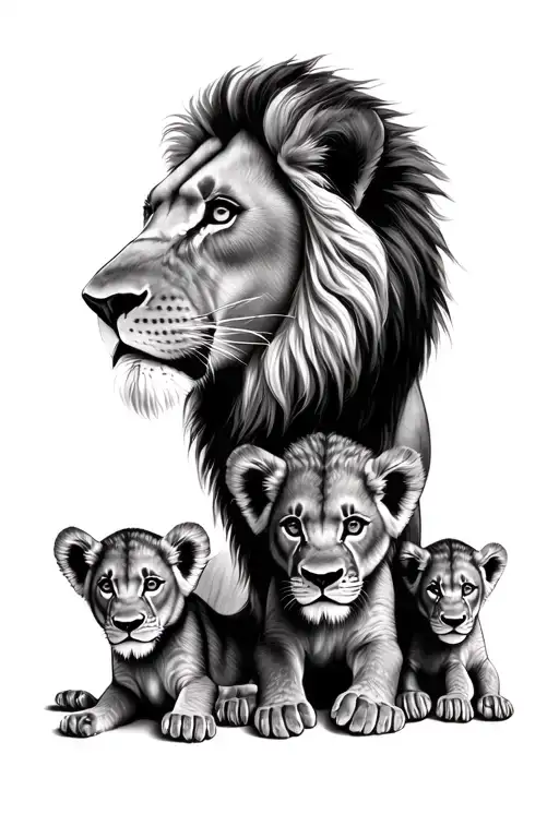 Lion And Three Cubs Face Only