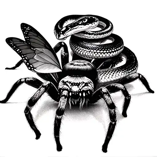 Tarantula And Snake And Butterfly