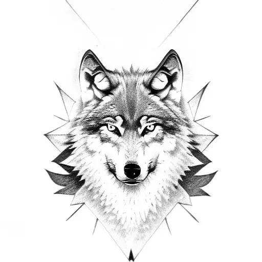 Wolf Head With A Baphomet Head Above It