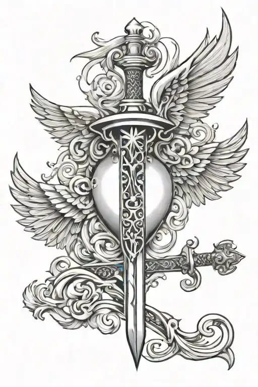 Sword Piercing Heart With Wings Spread