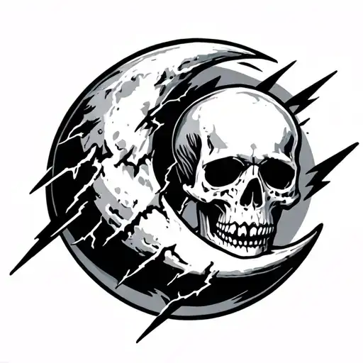 Scull Moon With Lightning Bolts