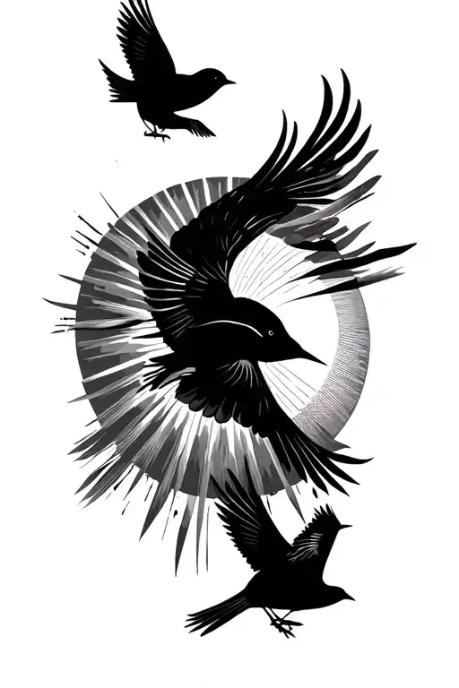 Japanese Rising Sun And Three Little Birds