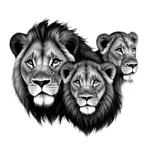 Lion And Three Cubs Face Only