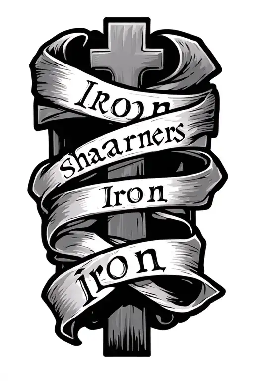 Iron Sharpens Iron Worded On A Ribbon Wrapped On A Cross