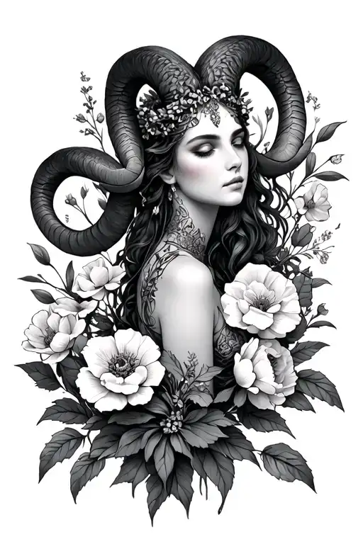 Aries Sexy Goddess Surrounded By Poeny Flowers Growing