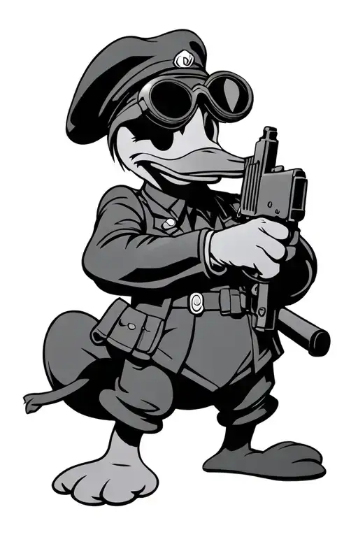 Donald Duck As A Soldier Holding A Gun And Wearing Night Vision Googles