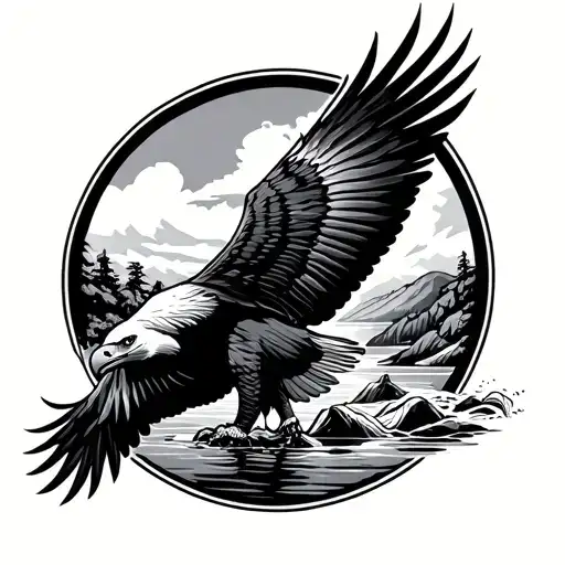 River Flowing Eagle Soaring