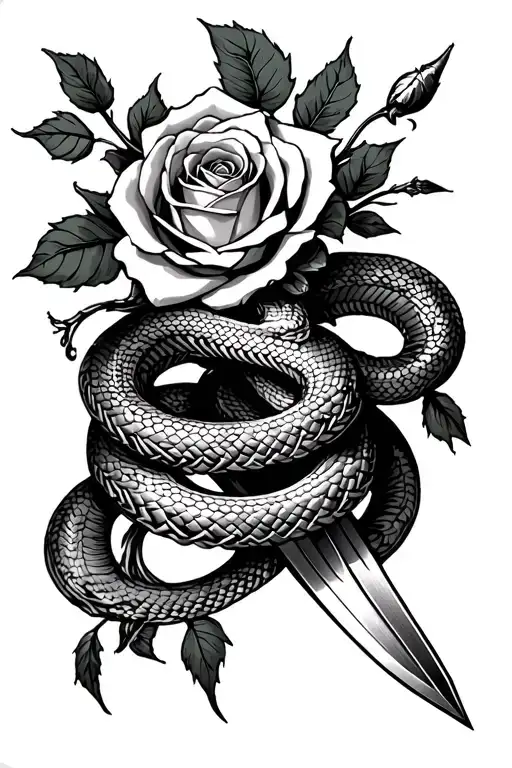 Dagger And Rose And Snake On Upper Arm