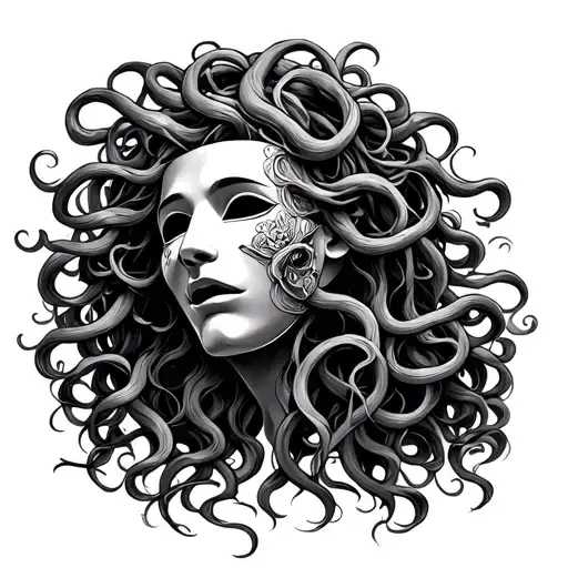 Medusa With A Theater Mask With Multiple Emotions