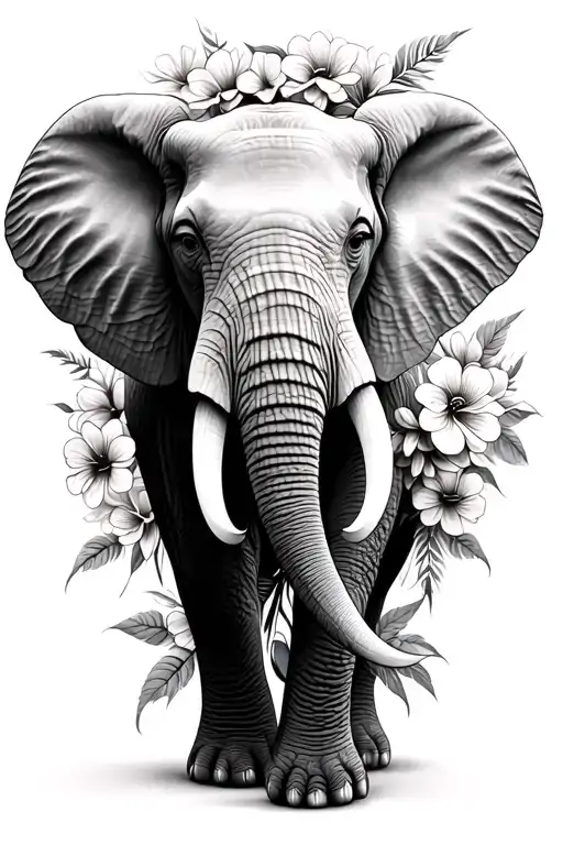 Realistic African Elephant With Flowers Intertwined