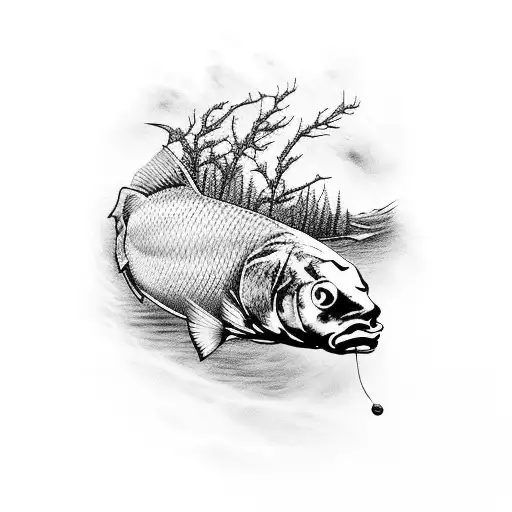 A Carp Fish Swimming Gracefully Through A Forest River