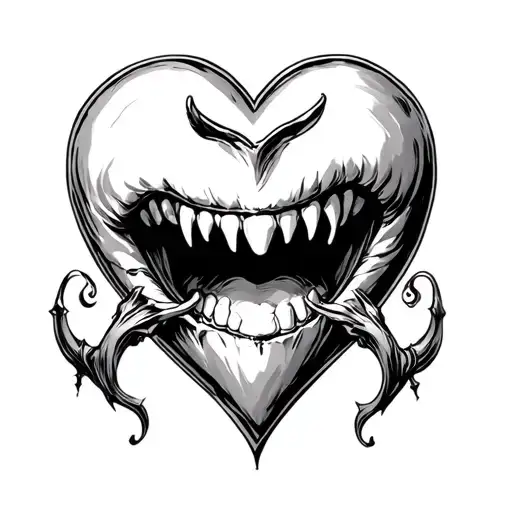 Gothic Heart With Vampire Fangs Taking A Bite