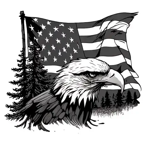 American Flag Woods Pine Trees Eagle