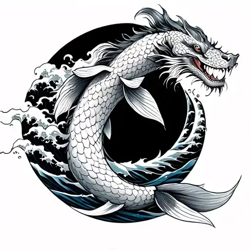 Koi Turning Into Dragon In Great Wave Of Kanagawa