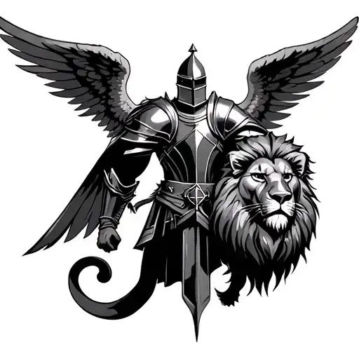Crusader Knight With Angel Wings And A Lion Head
