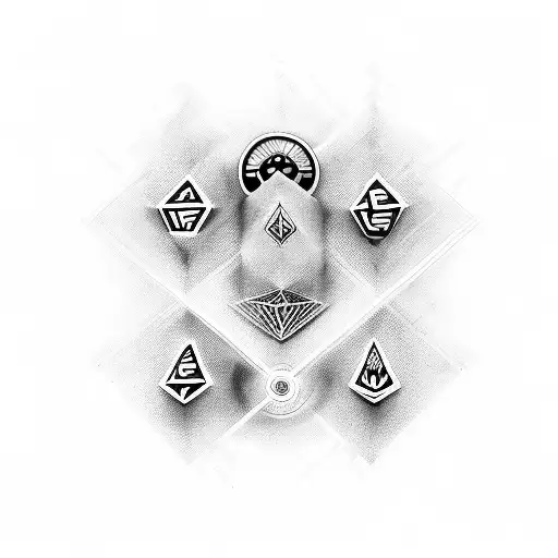 Abstract Black-grey Tattoo Of Various Swinger Club Symbols And Icons