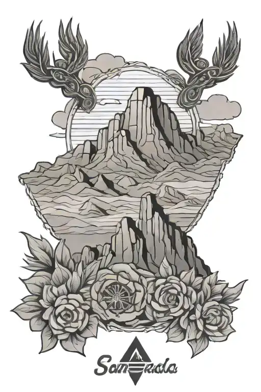 New Mexico Sandia Mountains With Zia Symbol