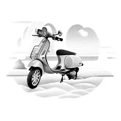 A Detailed Vespa With A Beach Scene Inside The Silhouette
