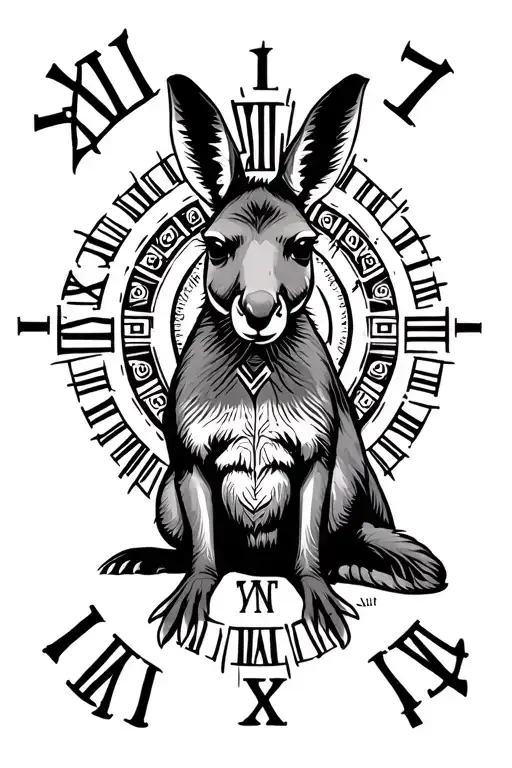 Indigenous Design With Kangaroo And Roman Numerals In Middle