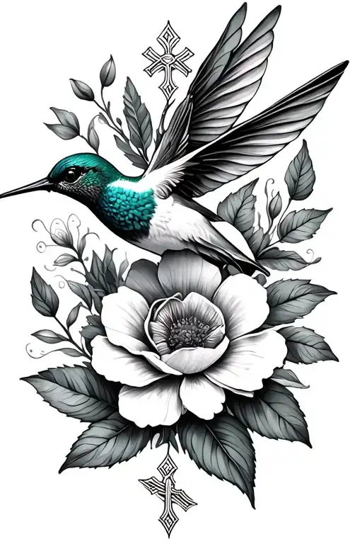 Floral With Hummingbird And Small Cross