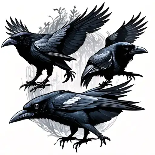 Several Ravens And Dark Forest