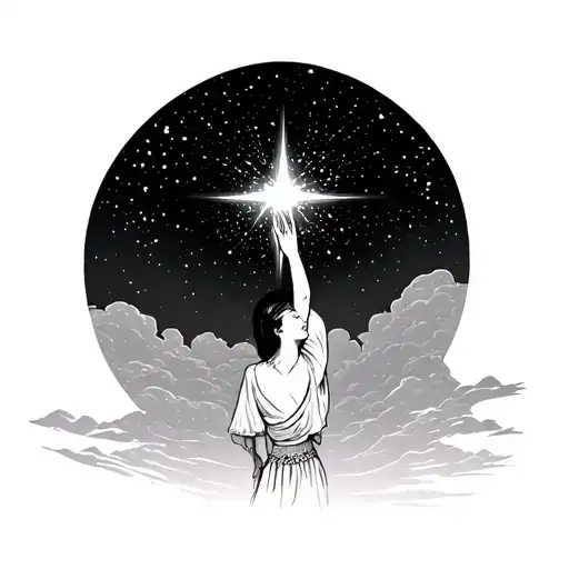 Woman Reaching For Star In Sky