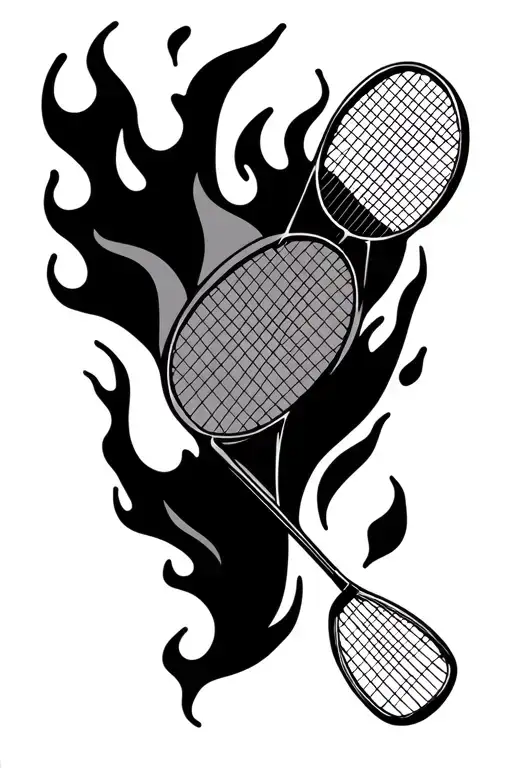 Badminton Racket And Shuttle With Fire