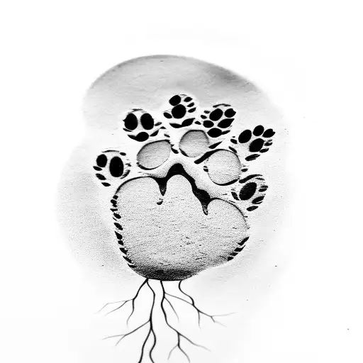 Dog Paw Print With Roots Growing Into A Plant