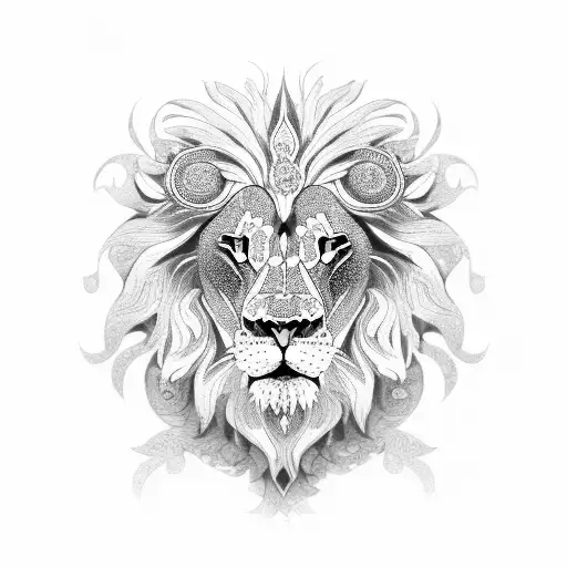 A Lion Head Composed Of Intricate Floral Patterns