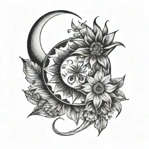 Moon And Sun And Flower Fine Line