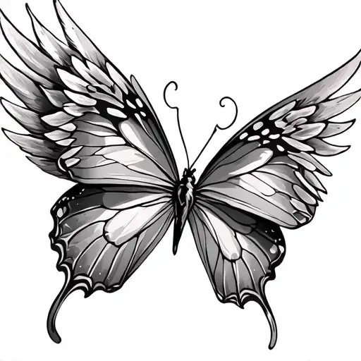 Angel Wing And Butterfly 3D Tattoo Featuring