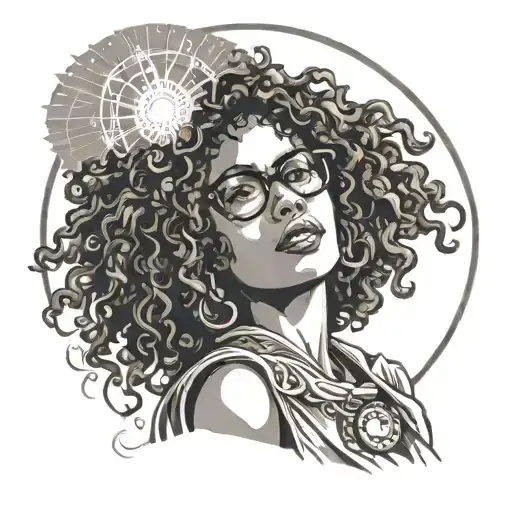 Tarot Card Of A Brown Woman With Glasses And Curly Hair With Beams Of Light Shining From Her