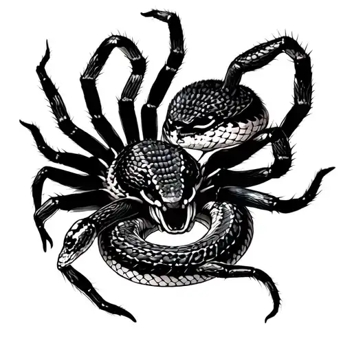 Tarantula And Snake Intertwined