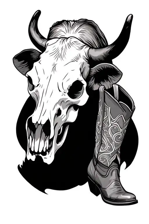 Cow Skull With Cowboy Boots